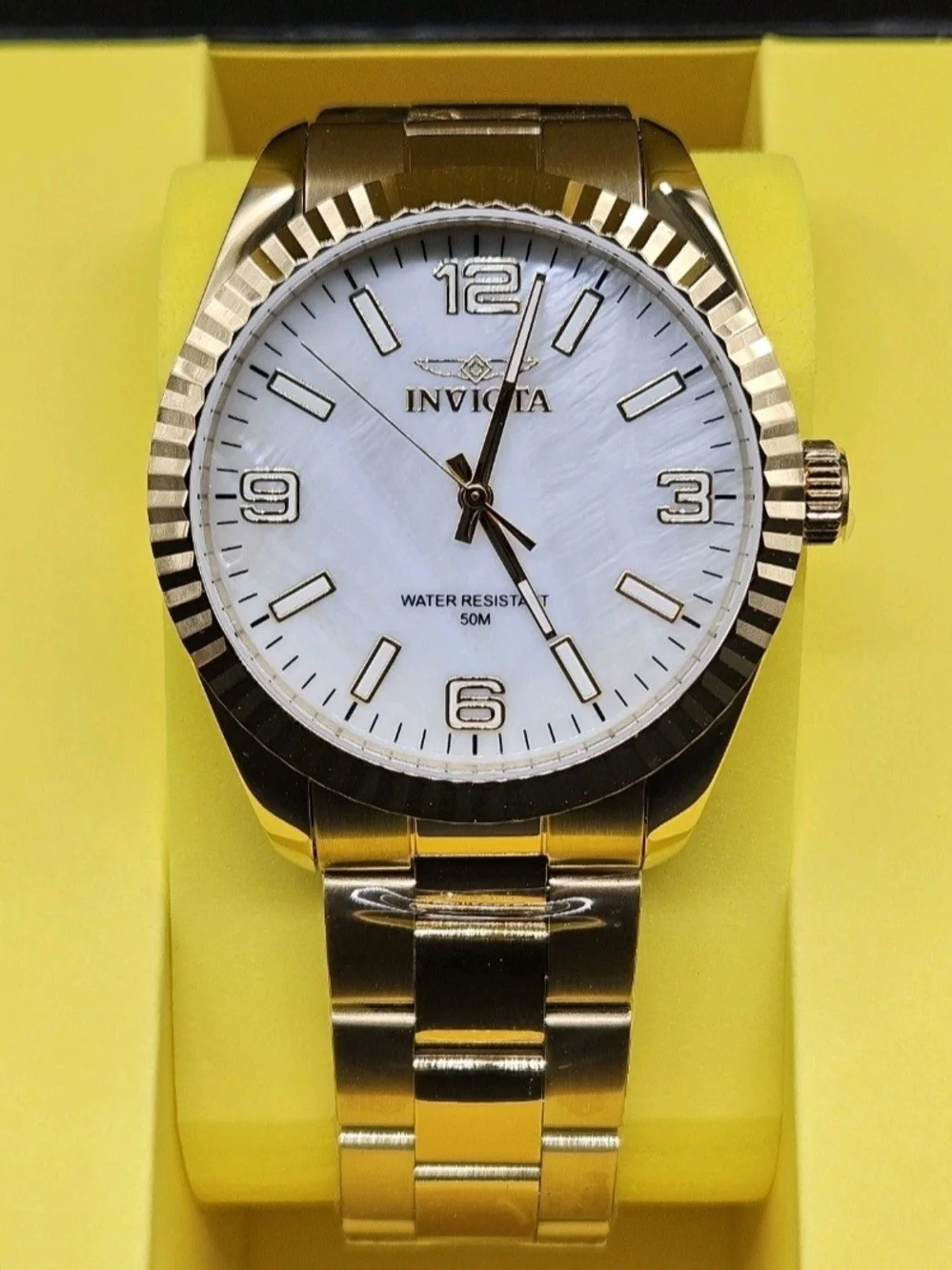 Invicta Gold Tone Watch with White Dial and Bracelet
